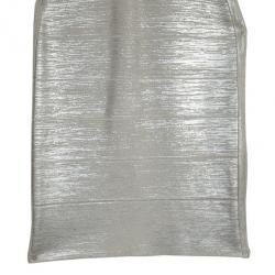 مملوكة مسبقًا Herve Leger Silver Metallic Vneck Bandage Dress XS