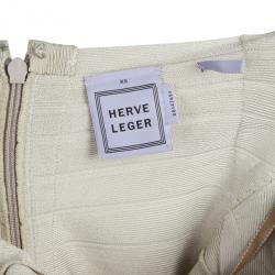 مملوكة مسبقًا Herve Leger Silver Metallic Vneck Bandage Dress XS