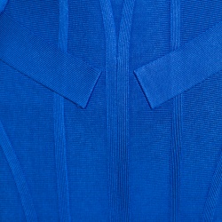 Pre Owned Herve Leger Bright Blue Cold Shoulder Detail Lilliana Bandage Dress XS