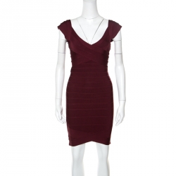 Herve Leger Leger Beet Burgundy Knit Nannette Bandage Dress XS