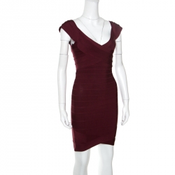 Herve Leger Leger Beet Burgundy Knit Nannette Bandage Dress XS