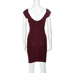 Herve Leger Leger Beet Burgundy Knit Nannette Bandage Dress XS