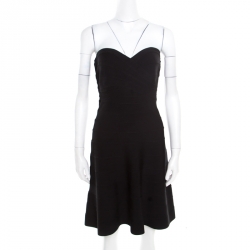 Pre Owned Herve Leger Black Stretch Knit Strapless Akari Bandage Mini Dress L