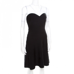 Pre Owned Herve Leger Black Stretch Knit Strapless Akari Bandage Mini Dress L