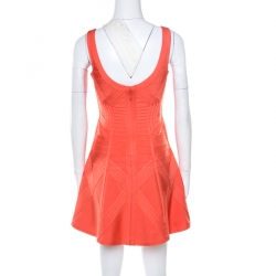 Herve Leger Bright Carotene Sleeveless Flared Dasha Bandage Dress S