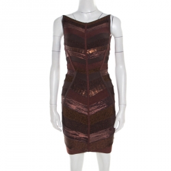 Herve Leger Metallic Copper Embellished Bandage Dress XS
