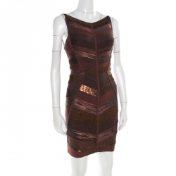 Herve Leger Metallic Copper Embellished Bandage Dress XS