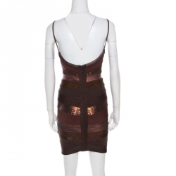 Herve Leger Metallic Copper Embellished Bandage Dress XS