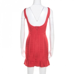 Pre Owned فستان هيرفي ليجي بانديدج أحمر بلا أكمام واسع XS