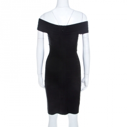 Herve Leger Black Knit Off Shoulder Marina Bandage Dress XS 