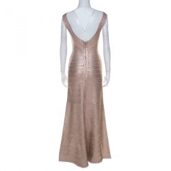 Herve Leger Rose Gold Foil Print Sophia Bandage Mermaid Gown S