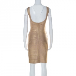 Pre Owned Herve Leger Brushed Gold Bandage Sleeveless Mini Dress XS
