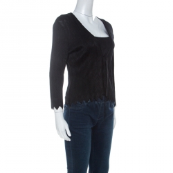 Pre Owned Herve Leger Black Knit Front Tie Cardigan and Top Set M 