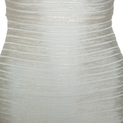 Pre Owned Herve Leger White Foil Printed Knit Ginny Bandage Dress S
