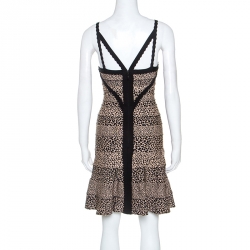 Herve Leger Black and Beige Animal Pattern Knit Nell Bandage Dress XS