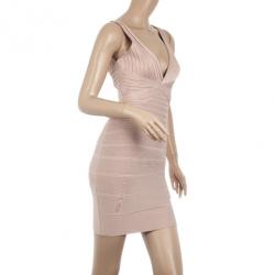 Pre Owned Herve Leger Nude Bandage Dress S