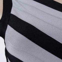 Herve Leger Black and Grey One Shoulder Bandage Dress S