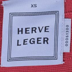 Pre Owned Herve Leger Red Off-Shoulder Bandage Dress XS