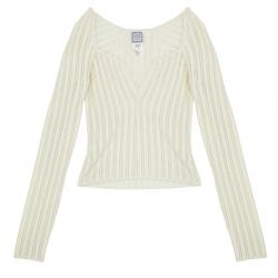 Herve Leger Long Sleeve Cream Fitted Top L