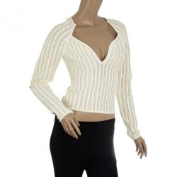 Herve Leger Long Sleeve Cream Fitted Top L