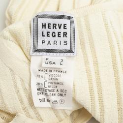 Herve Leger Long Sleeve Cream Fitted Top L