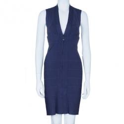 Pre Owned Herve Leger Purple Cut-Out Back Detail Bandage Dress S