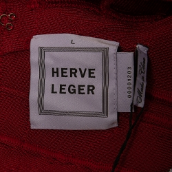 Herve Leger Red Knit V-Neck Cap Sleeve Short Bodycon Dress L