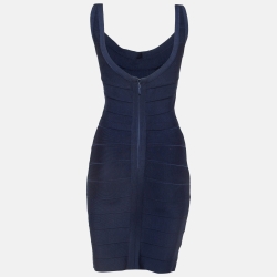 Pre Owned Herve Leger Navy Blue Bandage Knit Sleeveless Mini Dress S