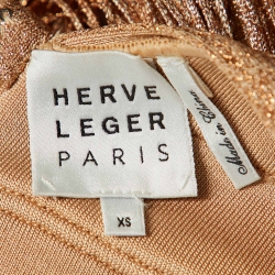 Herve Leger Metallic Rose Gold Knit Fringed Mini Dress XS