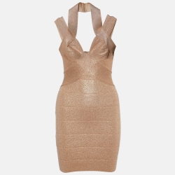مملوكة مسبقًا Herve Leger Metallic Lurex Knit Bandage Mini Dress XXS