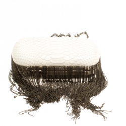 House of Harlow 1960 Off White Python Embossed Leather Jude Clutch