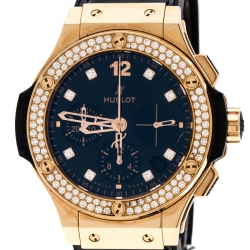 Hublot Black Diamond 18k Rose Gold Big Bang Women's Wristwatch 44MM
