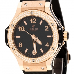 Hublot Black 18K Rose Gold Diamonds Big Bang Women's Wristwatch 38MM