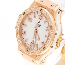 Hublot White 18K Rose Gold Diamonds Big Bang Women's Wristwatch 38 mm