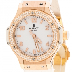 Hublot White 18K Rose Gold Diamonds Big Bang Women's Wristwatch 38 mm