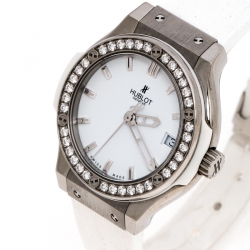 Hublot White Titanium and Stainless Steel Diamond Classic Fushion Women's Wristwatch 33 MM