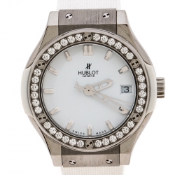Hublot White Titanium and Stainless Steel Diamond Classic Fushion Women's Wristwatch 33 MM