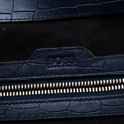 Hugo Boss Blue Crocodile Embossed Leather Cleide-C Satchel 