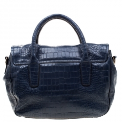 Hugo Boss Blue Crocodile Embossed Leather Cleide-C Satchel 