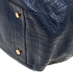 Hugo Boss Blue Crocodile Embossed Leather Cleide-C Satchel 