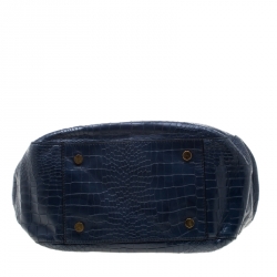 Hugo Boss Blue Crocodile Embossed Leather Cleide-C Satchel 