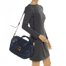 Hugo Boss Blue Crocodile Embossed Leather Cleide-C Satchel 