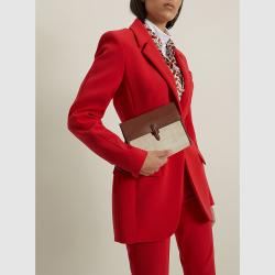 HUNTING SEASON Neutral Leather and Woven Clutch