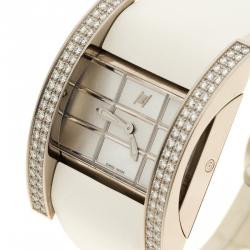 Hysek Mother of Pearl White Gold Diamond Rectangular  Women's Wristwatch 36 mm