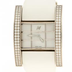 Hysek Mother of Pearl White Gold Diamond Rectangular  Women's Wristwatch 36 mm