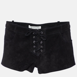 Black Leather Suede Tie Detail Shorts