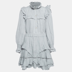 Light Grey Linen Ruffled Atedy Top And Skirt