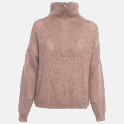 Pink Mohair Rib Knit Loose Fitted Sweater