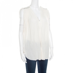 Pre Owned Isabel Marant Etoile Cream Crinkled Striped Cotton Sleeveless Tacy Top L