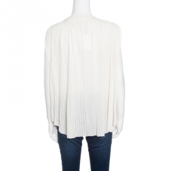 Pre Owned Isabel Marant Etoile Cream Crinkled Striped Cotton Sleeveless Tacy Top L